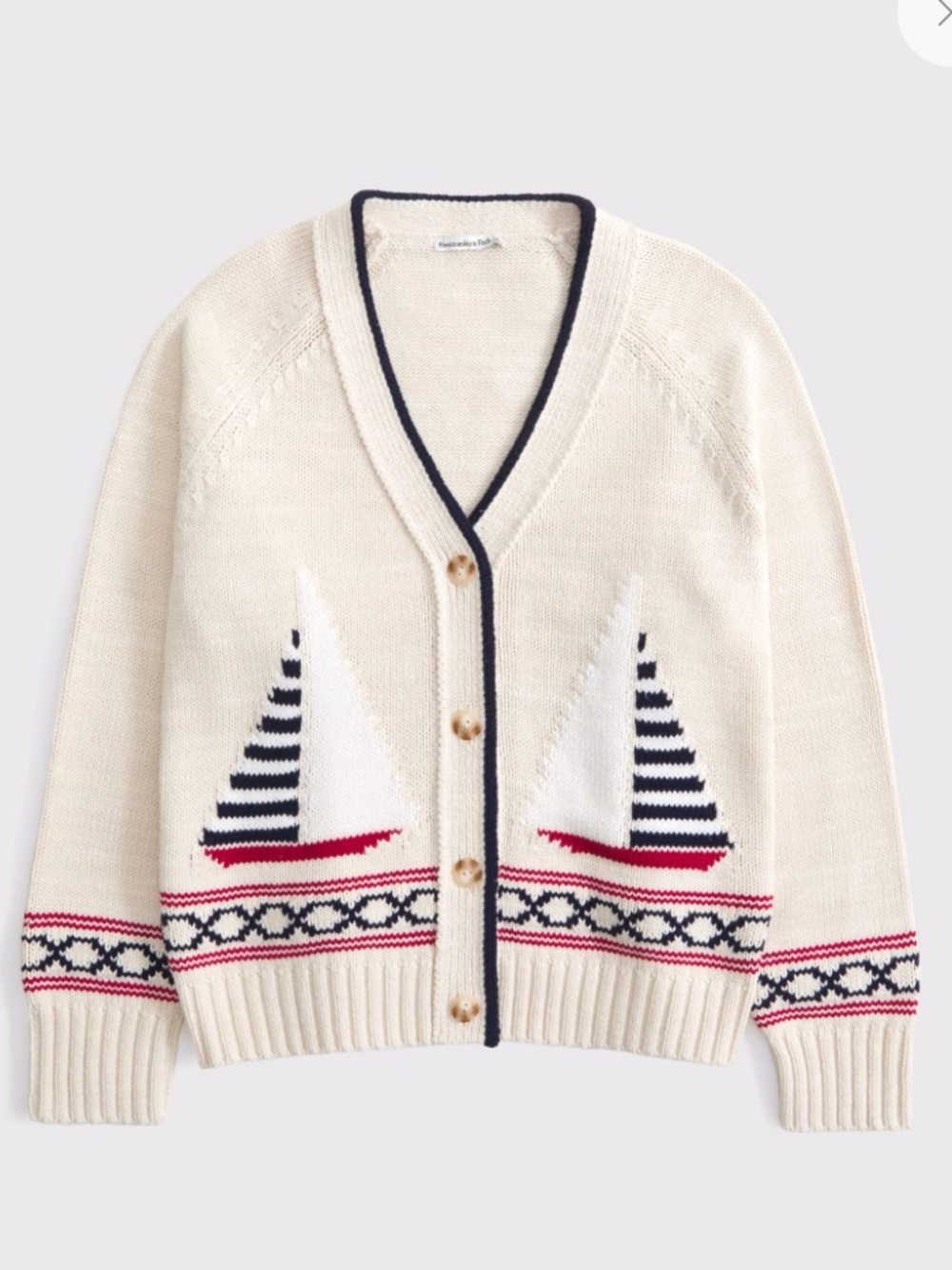 Abercrombie & fitch Womens Cotton Coastal Dad Cardigan size XL nautical sailboat